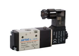 AIRTAC CONTROL VALVE, 3V1 18MM WIDE SERIES, SINGLE SOLENOID 3 WAY 2 POSITION N.C. 220 VAC, 1/8"NPT, HARDWIRED